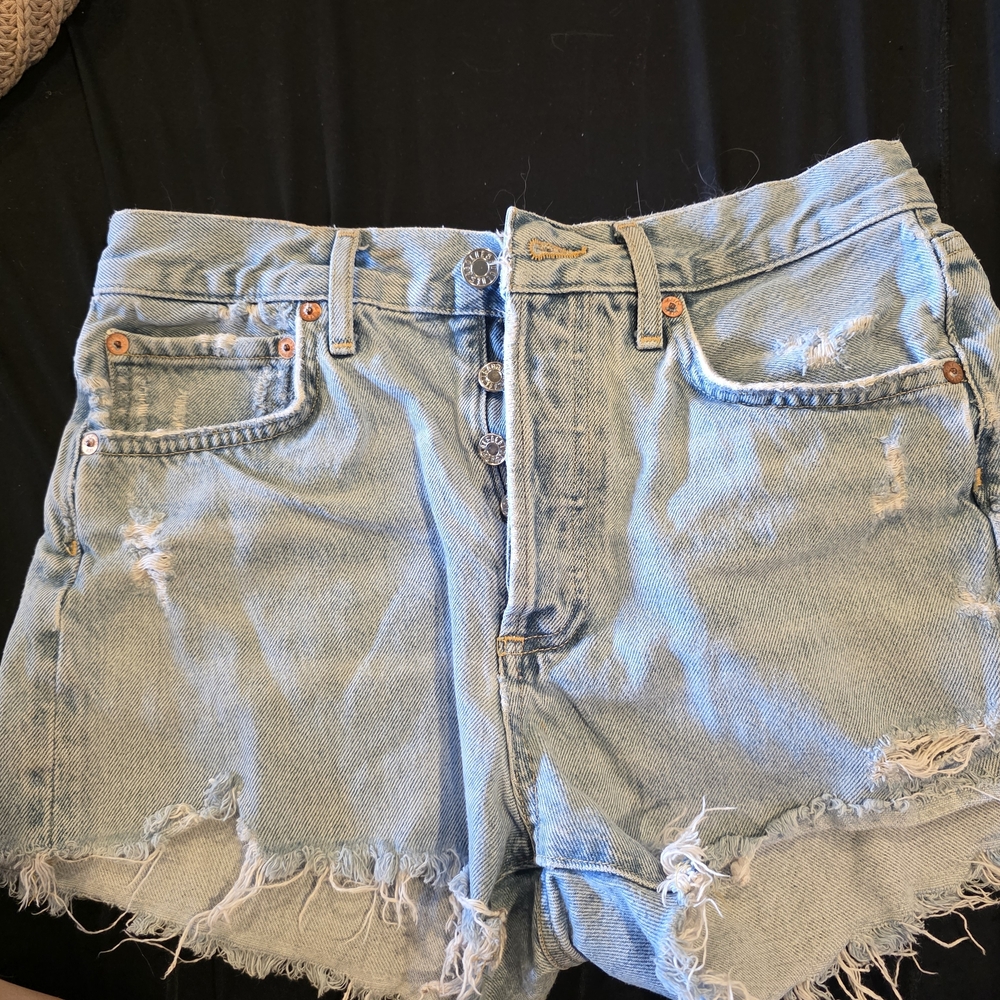 AGOLDE Light Wash Distressed Denim Shorts